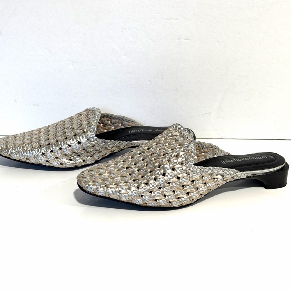 Free People Jeffrey Campbell Dolci Silver Metallic Woven Flat Mules - Picture 5 of 13